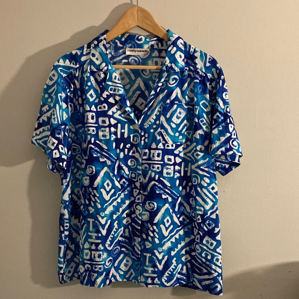 Cathy Daniels Blue and White Button Down Shirt